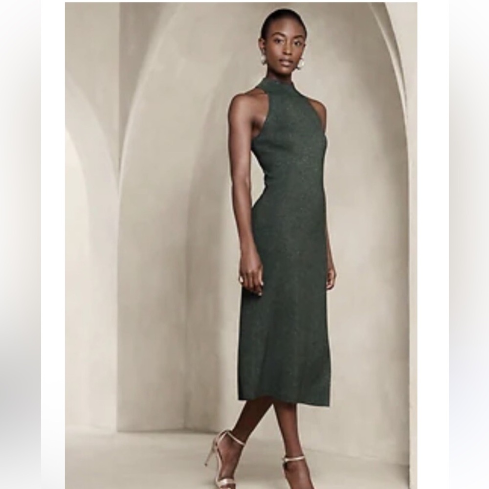 🎉HOST PICK 🎉 NWT BR Factory Lurex Midi Sweater Dress, Size M, Juniper Green